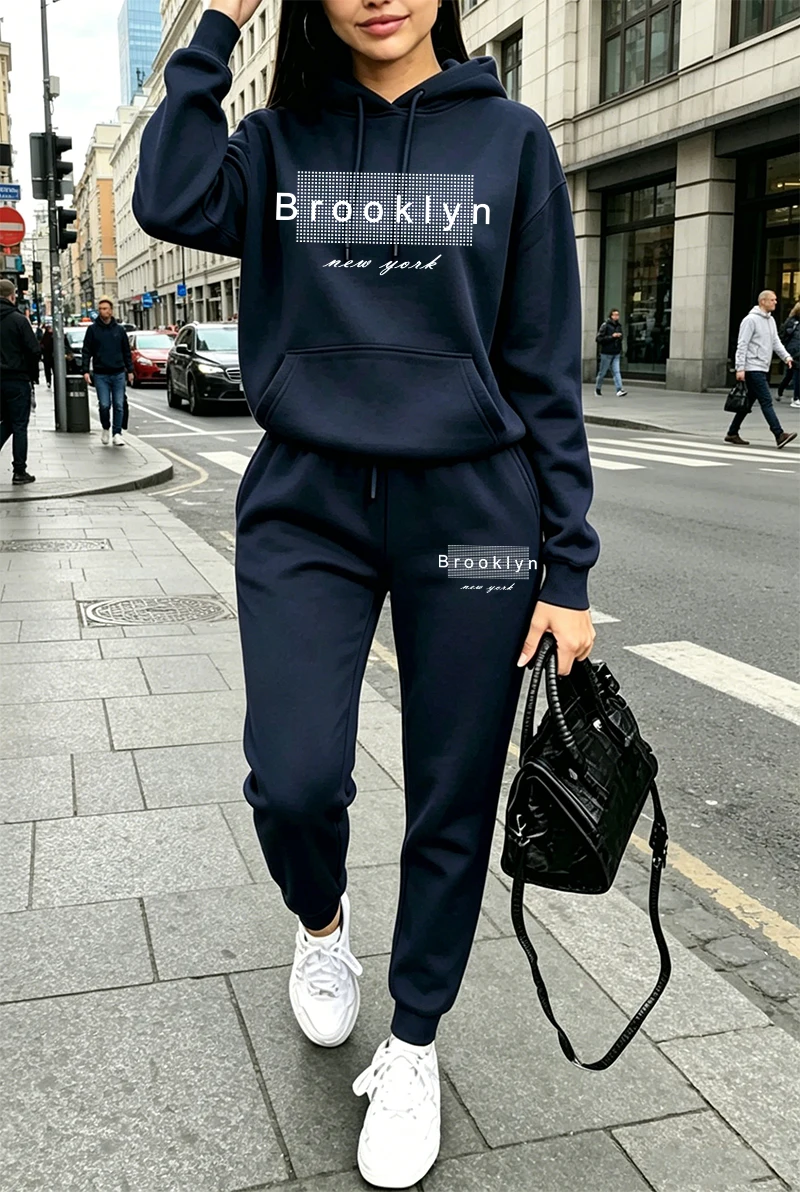 Winter Clothing Pants - 여성 트레이닝복 프린팅 캐주얼 후드티 스웨트셔츠
