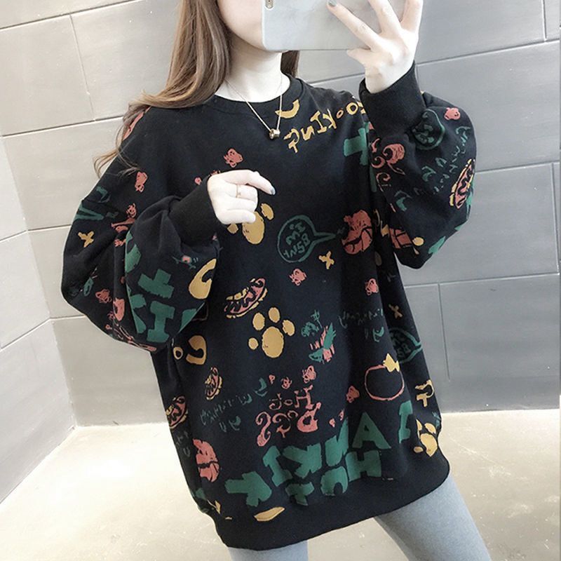 Winter Clothing Trends 2025 Women'S - 캐주얼 프린트 루즈핏 여성 스웨트셔츠 Y2K