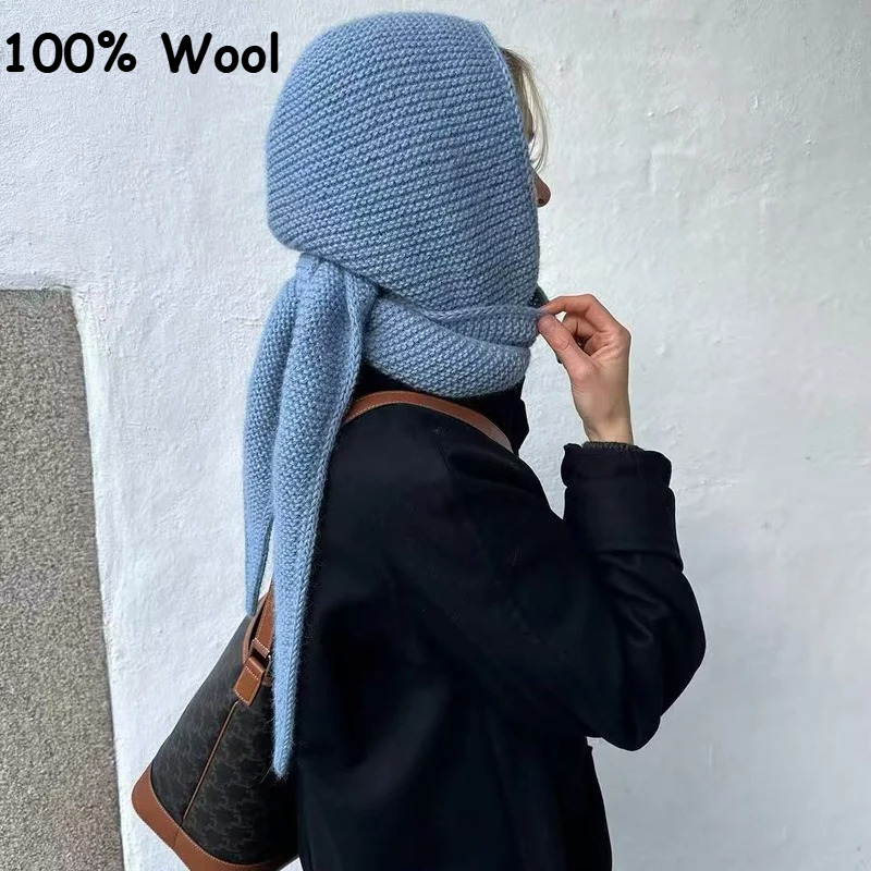 Wool Balaclava Knit - 100% 울 빅 소피 스카프 오버사이즈