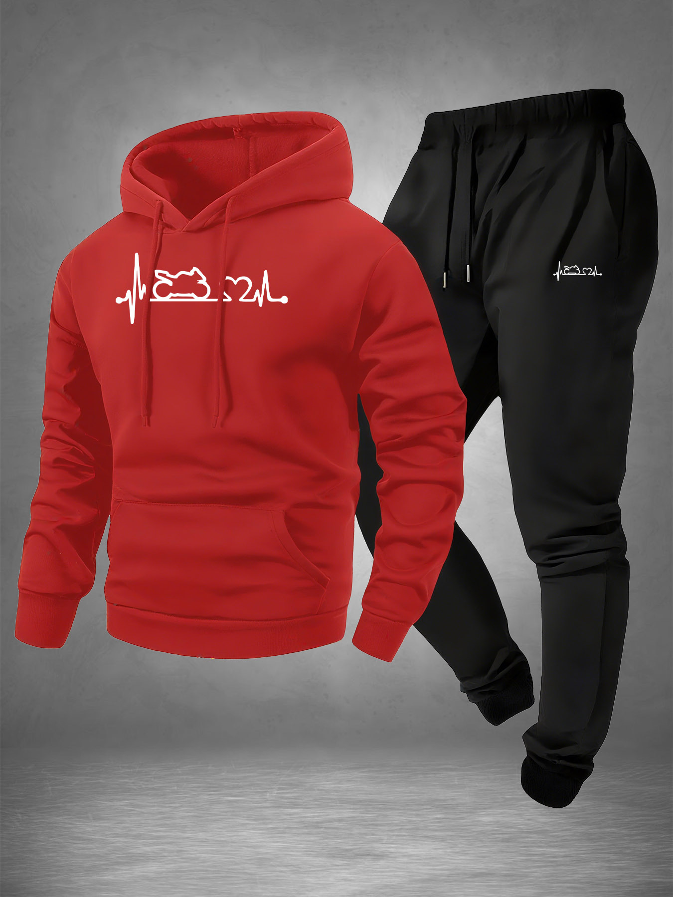 남성용 2피스 오토바이 심박수 라인 프린트 트랙수트 E - Winter Clothing Gear 리뷰 및 가격