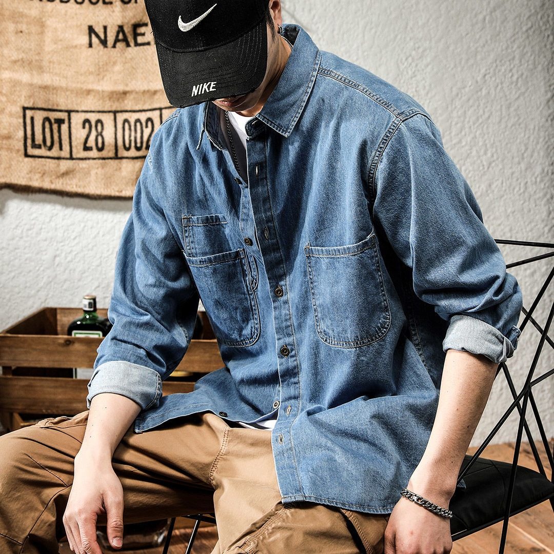 봄철 러피언 스타일 멋진 데님 툴링 긴팔 셔츠 남성용  - Winter Clothing Gear 리뷰 및 가격