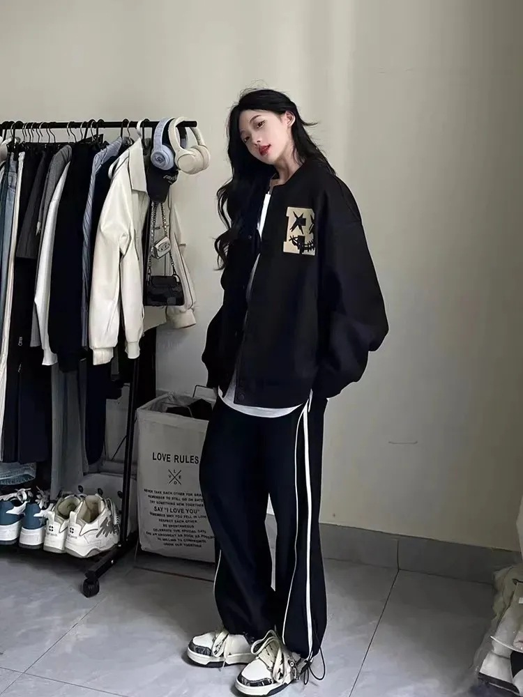 2025 여성 가을 블랙 레트로 레터 프린트 야구 재킷 - Winter Clothing Trends 2025 Women'S 리뷰 및 가격