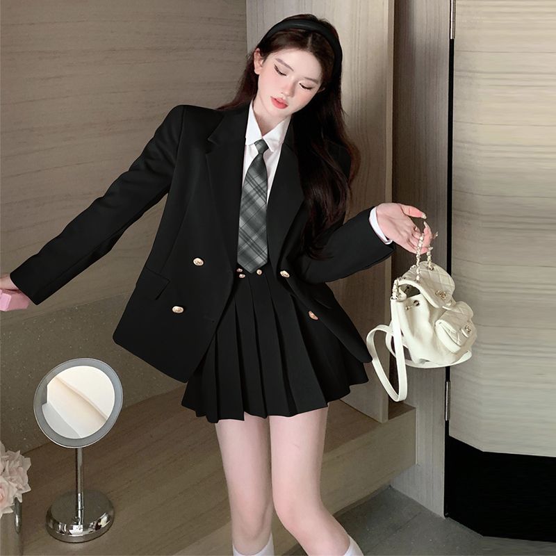 청순 섹시 여학생 대학생 스타일 세트 숏 재킷, 플리츠 - Winter Clothing Gear 리뷰 및 가격