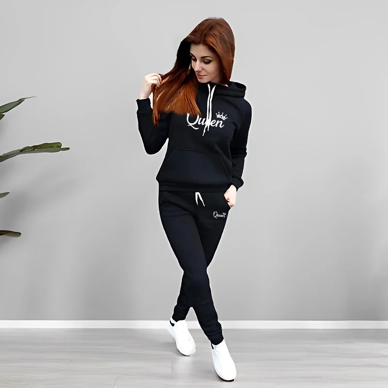 여성 트랙수트 퀸 레터 프린팅 후드 스웨트셔츠 세트 고 - Winter Clothing Pants 리뷰 및 가격