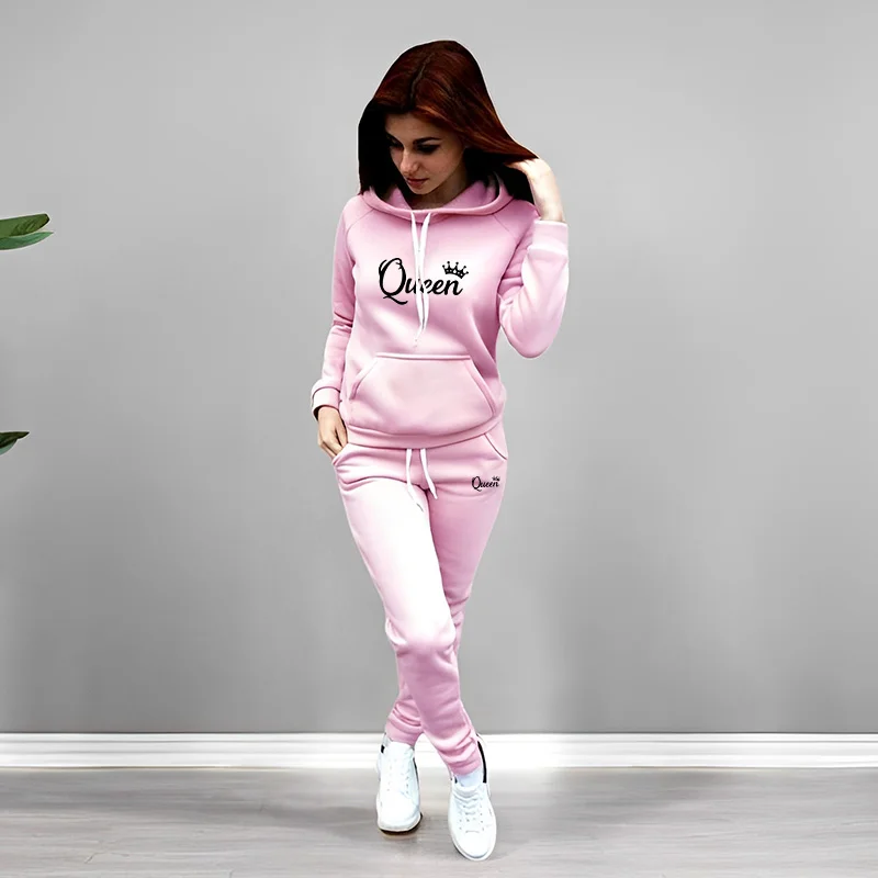 여성 트랙수트 퀸 레터 프린팅 후드 스웨트셔츠 세트 고 - Winter Clothing Pants 리뷰 및 가격
