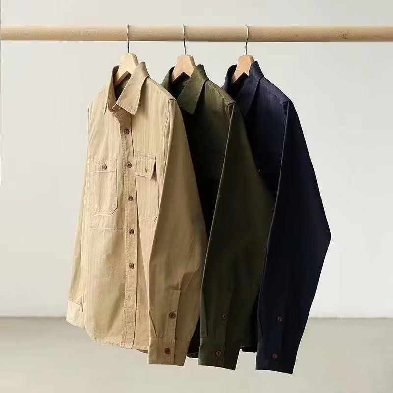 미국 일본 레트로 작업 셔츠 긴팔 루즈 솔리드 컬러 셔 - Winter Sun Clothing 리뷰 및 가격