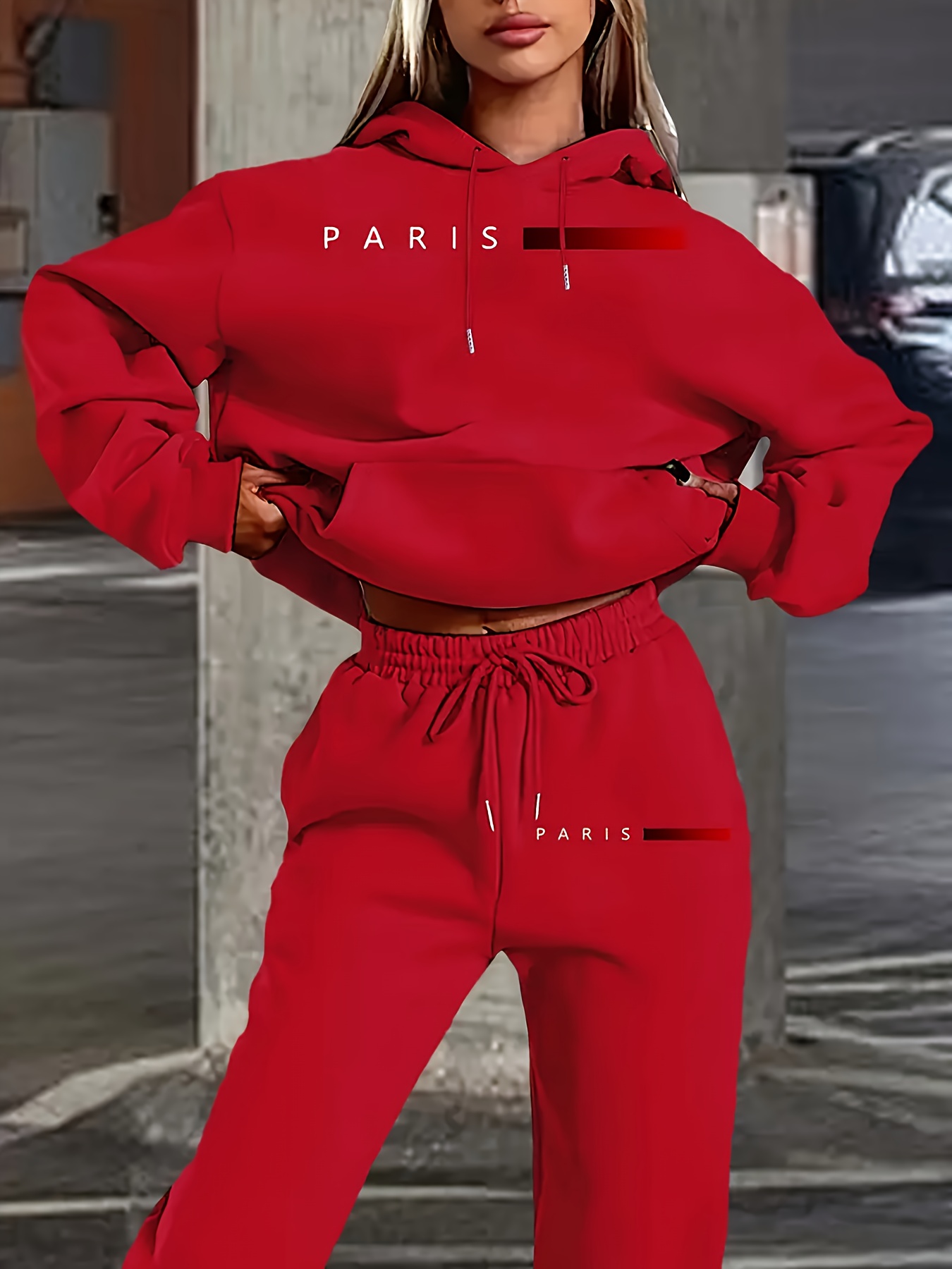 새로운 여성용 세트 후드티와 바지 파리 레터 프린트 고 - Winter Clothing Pants 리뷰 및 가격