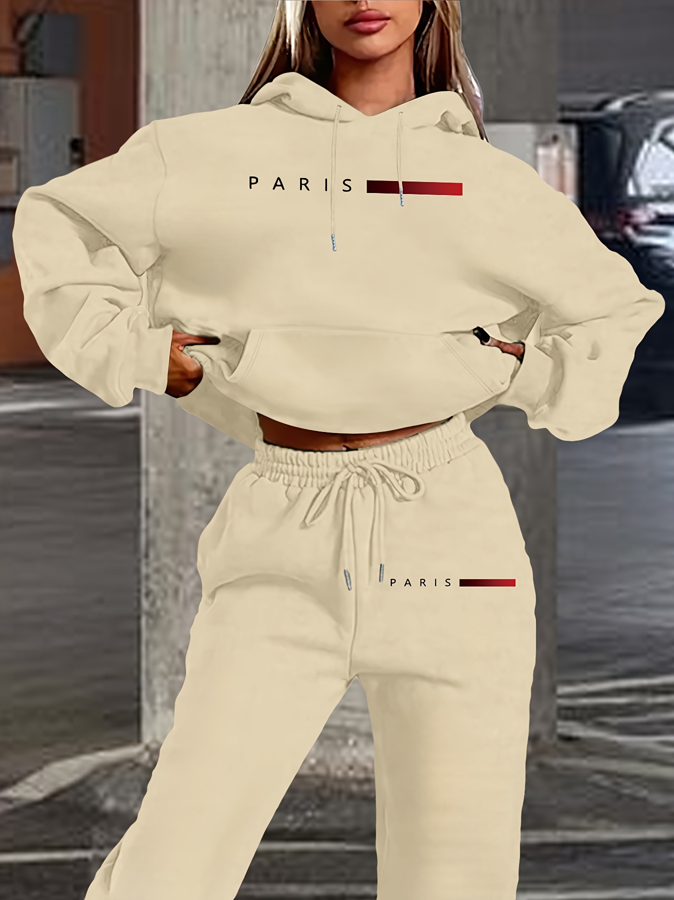 새로운 여성용 세트 후드티와 바지 파리 레터 프린트 고 - Winter Clothing Pants 리뷰 및 가격