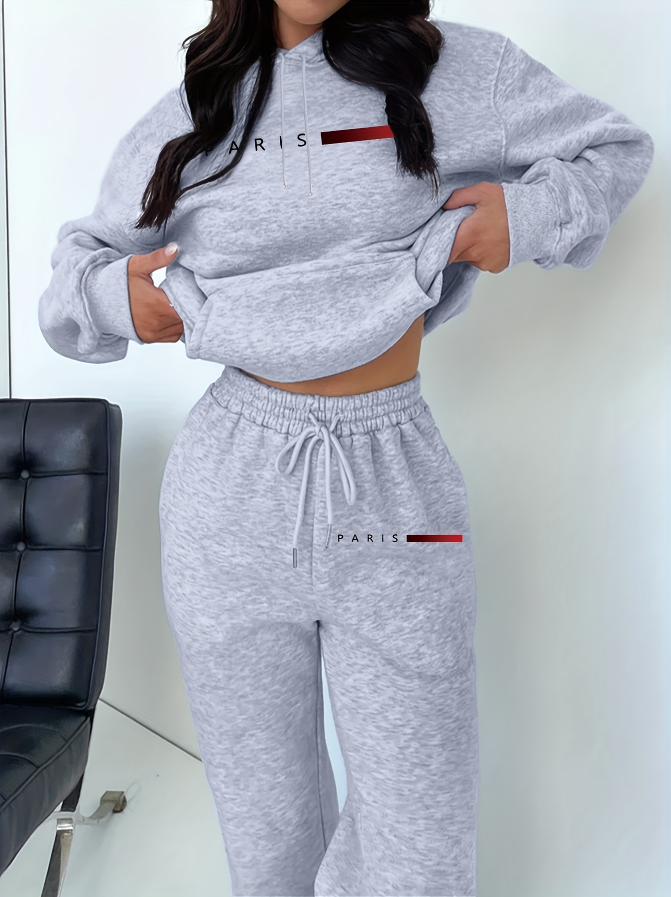 새로운 여성용 세트 후드티와 바지 파리 레터 프린트 고 - Winter Clothing Pants 리뷰 및 가격