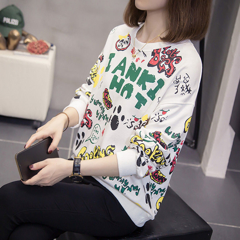 캐주얼 프린트 루즈핏 여성 스웨트셔츠 Y2K 빈티지 한 - Winter Clothing Trends 2025 Women'S 리뷰 및 가격