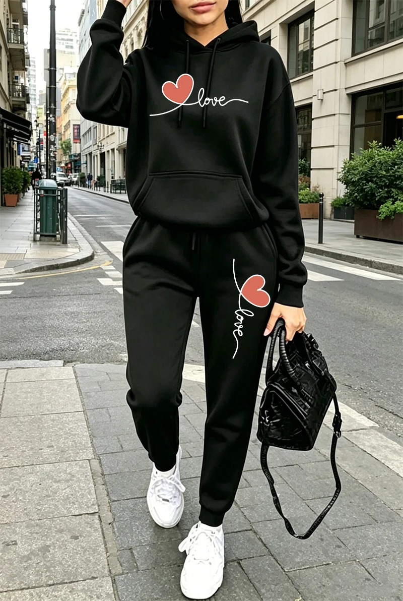 여성 트레이닝복 프린트 캐주얼 긴팔 후드티 스웨트셔츠  - Winter Clothing Pants 리뷰 및 가격