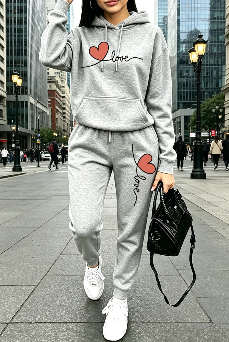 여성 트레이닝복 프린트 캐주얼 긴팔 후드티 스웨트셔츠  - Winter Clothing Pants 리뷰 및 가격