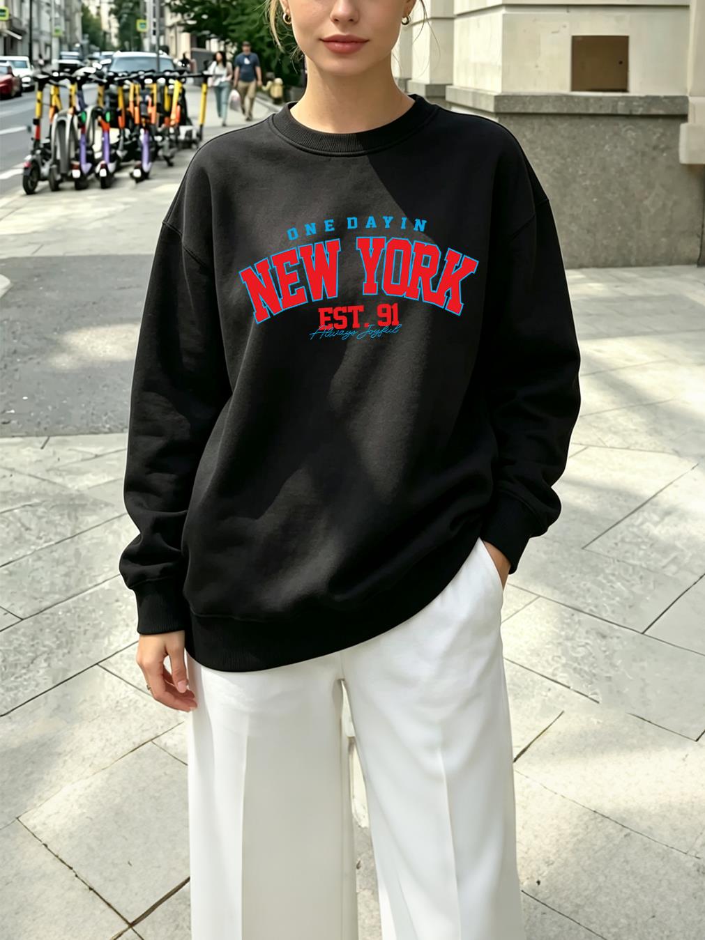 뉴욕시 아트 레터 91 프린트 여성용 통기성 편안한 O - Winter Clothing In New York City 리뷰 및 가격