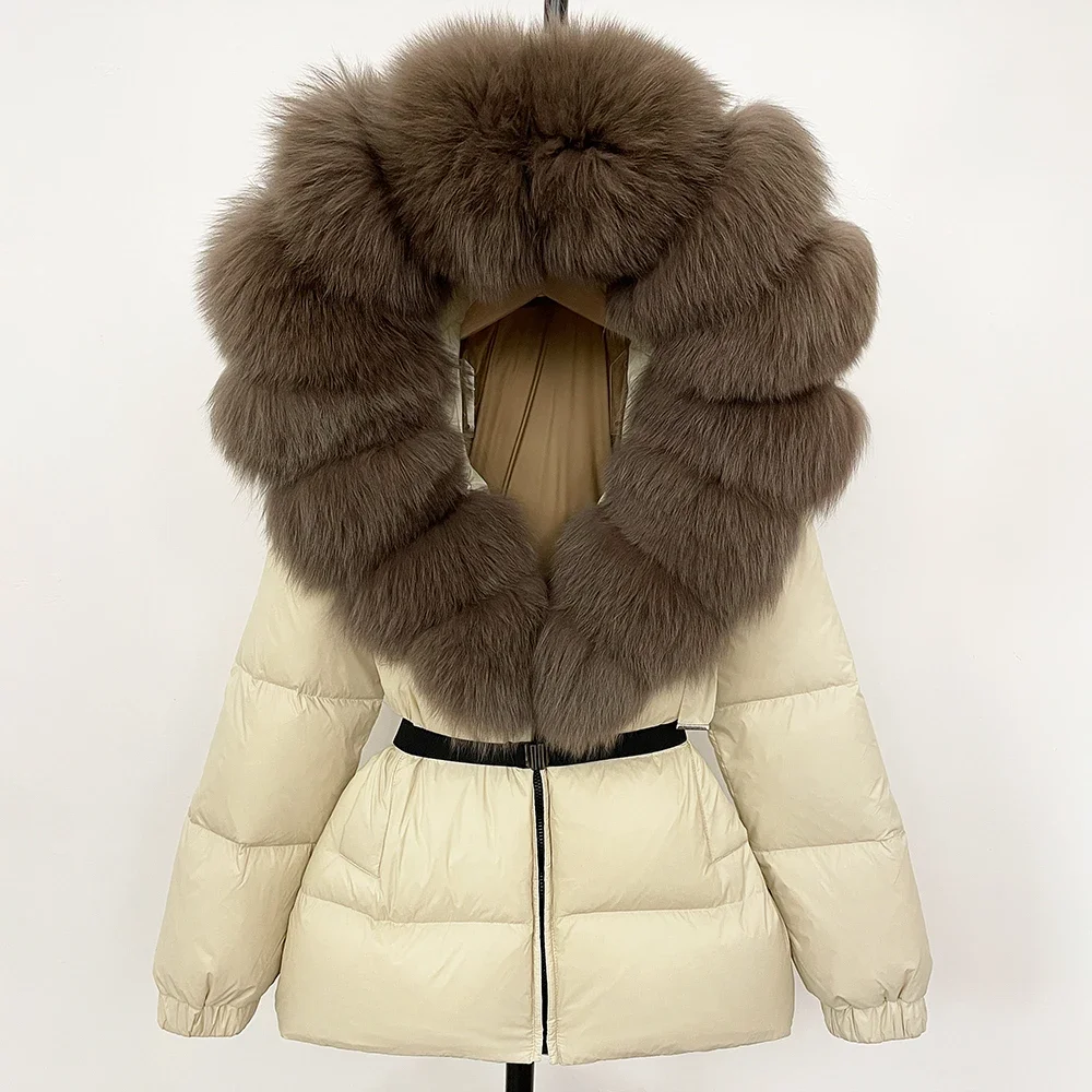 90% 화이트 덕 다운 코트 패션 후드 리얼 퍼 코트  - Winter Clothing Store 리뷰 및 가격